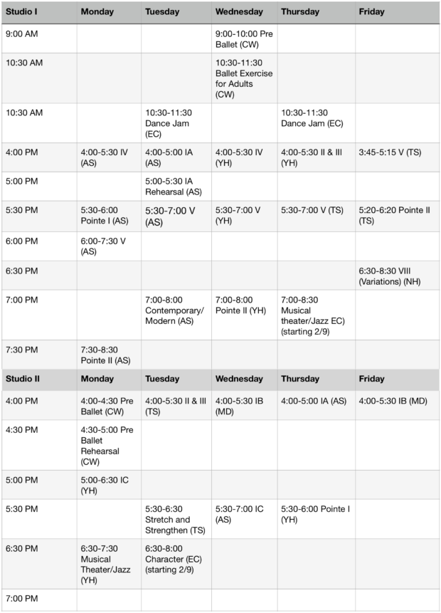 Schedule-HBC-Winter-2023 - Holt Ballet Conservatory